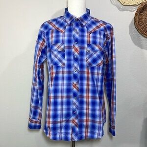 Wrangler Western Blue Red White Pearl Snap Shirt Mens Size XLT